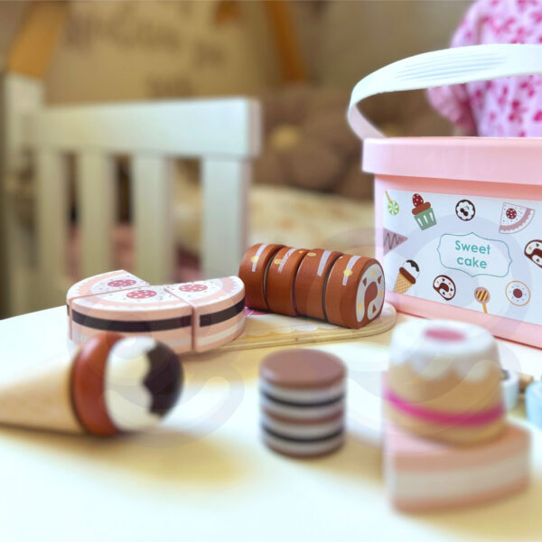 TOOKY TOY Sweet Cake Drewniany Zestaw Słodkości w Pudełku Cukiernia Lodziarnia - 003