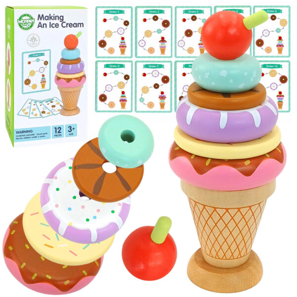 Drewniane lody układanka Montessori 6 gałek karty 3+ FSC – WOOPIE GREEN - 001