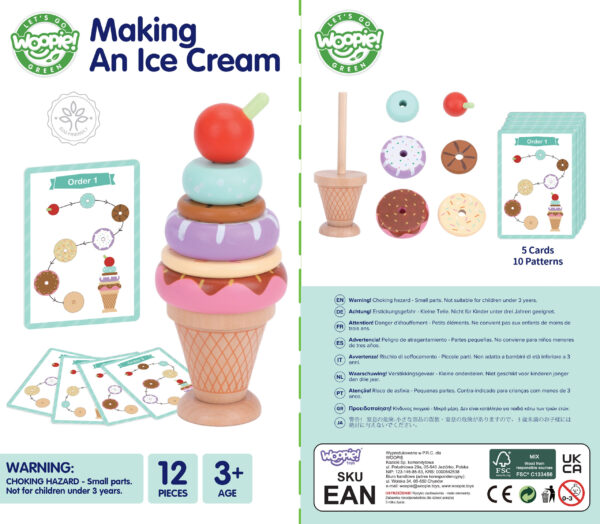 Drewniane lody układanka Montessori 6 gałek karty 3+ FSC – WOOPIE GREEN - 016