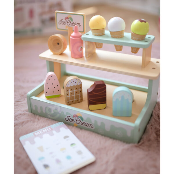 WOOPIE GREEN Drewniana Lodziarnia Sklepik Zestaw z Lodami Stragan 16 EL - 002