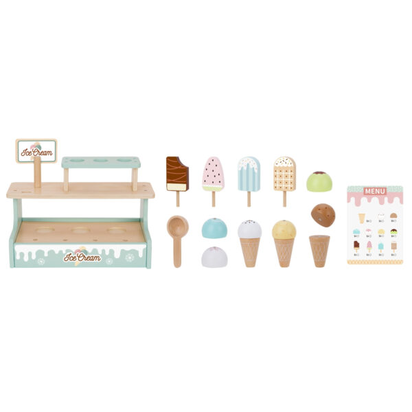 WOOPIE GREEN Drewniana Lodziarnia Sklepik Zestaw z Lodami Stragan 16 EL - 015