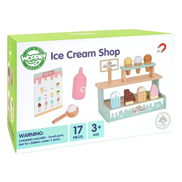 WOOPIE GREEN Drewniana Lodziarnia Sklepik Zestaw z Lodami Stragan 16 EL - 016