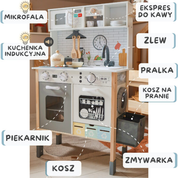WOOPIE GREEN Drewniana Interaktywna Kuchnia 9w1 z Pralką i Tablicą - 003