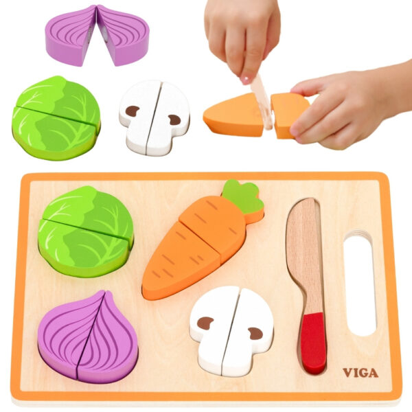 VIGA Drewniana Układanka Edukacyjna Montessori Warzywa do Krojenia - 001
