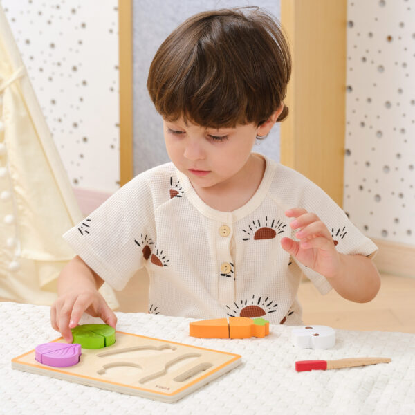 VIGA Drewniana Układanka Edukacyjna Montessori Warzywa do Krojenia - 003