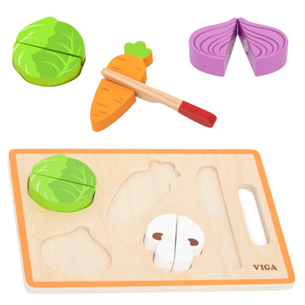 VIGA Drewniana Układanka Edukacyjna Montessori Warzywa do Krojenia - 006