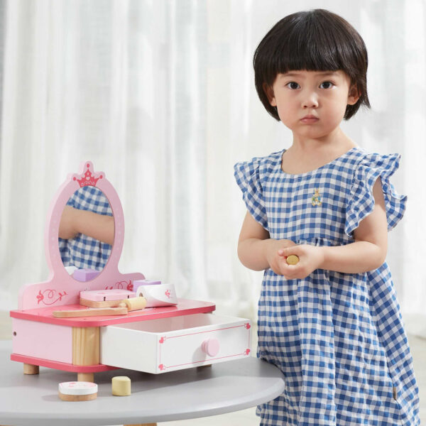 VIGA Drewniana Toaletka Różowa Do Makijażu z Lustrem + Akcesoria - 003