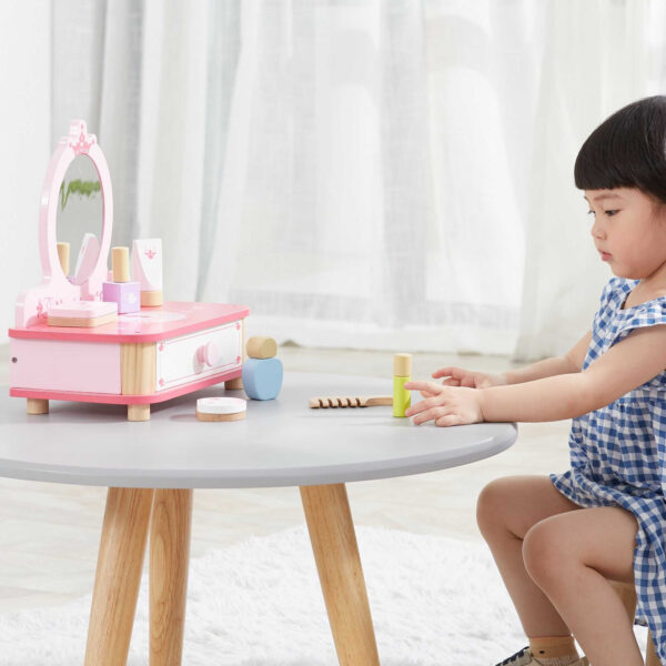 VIGA Drewniana Toaletka Różowa Do Makijażu z Lustrem + Akcesoria - 006
