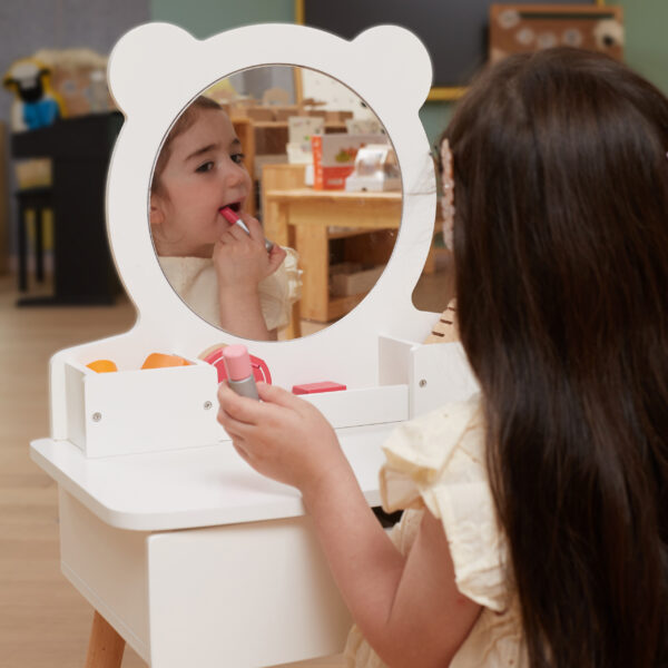 VIGA Duża Toaletka Drewniana Biała z Lustrem i Krzesełkiem - 002