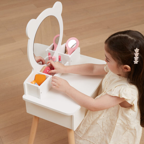 VIGA Duża Toaletka Drewniana Biała z Lustrem i Krzesełkiem - 006