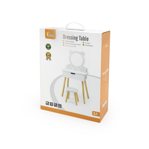 VIGA Duża Toaletka Drewniana Biała z Lustrem i Krzesełkiem - 010