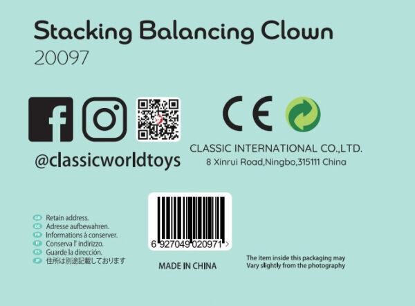 CLASSIC WORLD Drewniana Układanka Piramidka Klocki Balansujący Wesoły Klaun - 010