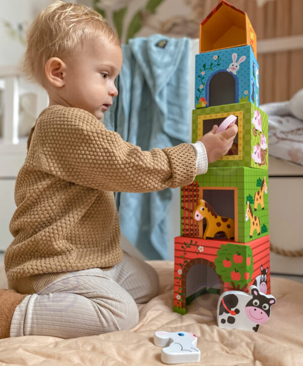 Układanka kostki farma zwierzęta 5 pudełek 12m+ – WOOPIE GREEN - 002