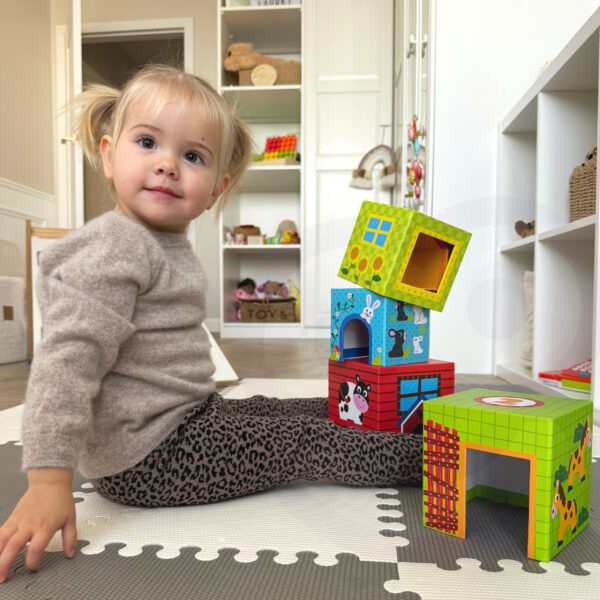 Układanka kostki farma zwierzęta 5 pudełek 12m+ – WOOPIE GREEN - 005