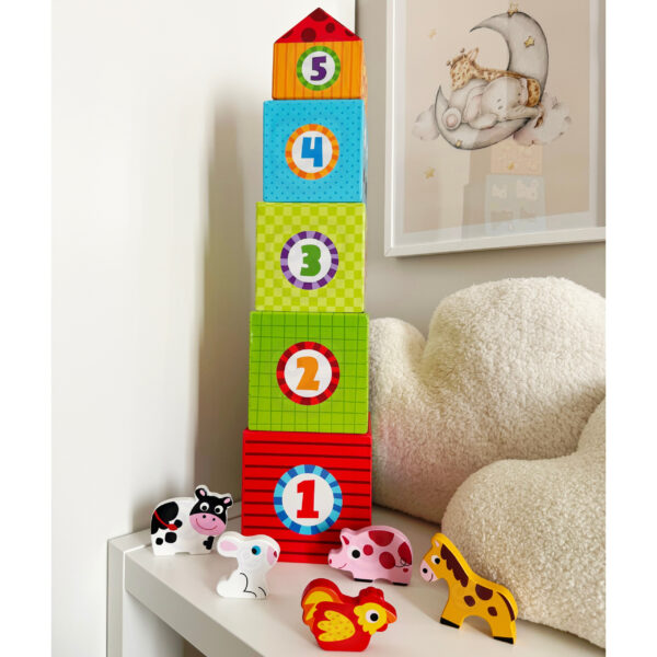 Układanka kostki farma zwierzęta 5 pudełek 12m+ – WOOPIE GREEN - 012