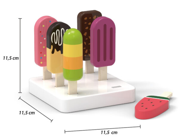 VIGA Zestaw Drewnianych Lodów na Patyku ze Stojakiem  6 szt. - 003