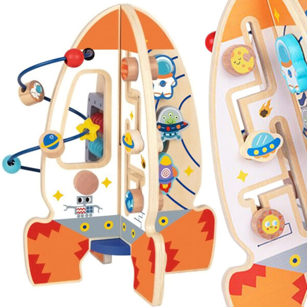 Tooky Toy Duża Drewniana Zabawka Edukacyjna Wielofunkcyjna Rakieta - 001