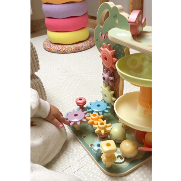 Zabawka Montessori 4w1 kulodrom zębatki nawlekanka 18m+ FSC - WOOPIE GREEN - 006