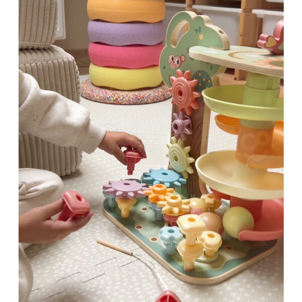 Zabawka Montessori 4w1 kulodrom zębatki nawlekanka 18m+ FSC - WOOPIE GREEN - 008