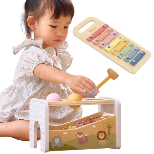 VIGA Drewniany Zestaw Wybijanka + Cymbałki Ksylofon 2w1 - 001