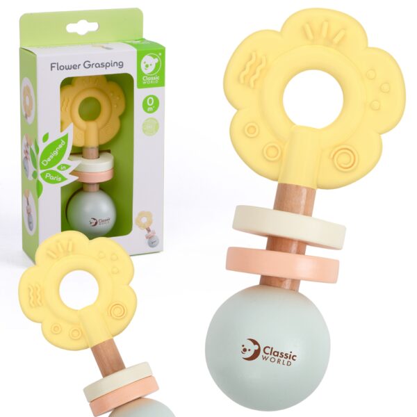CLASSIC WORLD Drewniana Pastelowa Grzechotka Gryzak 2w1 Kwiatuszek 0+ - 001 CLASSIC WORLD Drewniana Pastelowa Grzechotka Gryzak 2w1 Kwiatuszek 0+ - 001