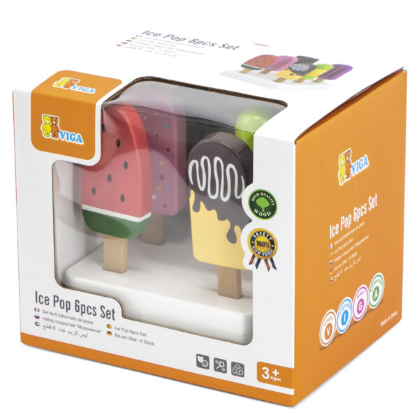 VIGA Zestaw Drewnianych Lodów na Patyku ze Stojakiem  6 szt. - 006