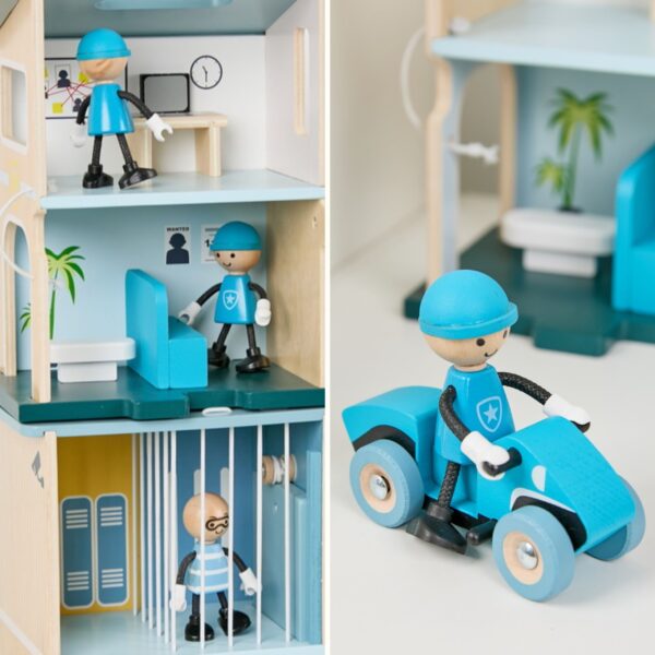 CLASSIC WORLD Posterunek Policji Drewniany Samochód Helikopter FIgurki 12el. - 006