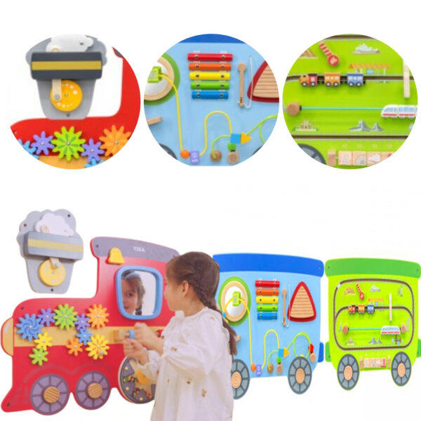 VIGA Drewniana Tablica Sensoryczna-Manipulacyjna EDU Pociąg - 001
