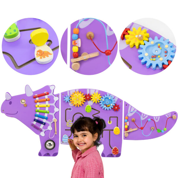 VIGA Drewniana Tablica Sensoryczna-Manipulacyjna EDU Triceratops - 001