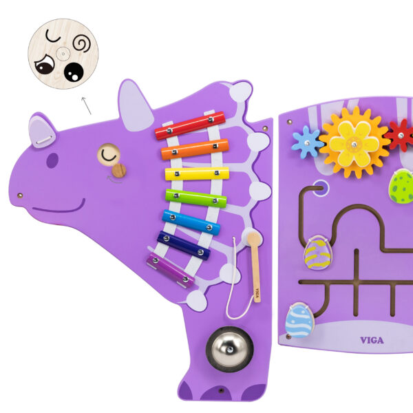 VIGA Drewniana Tablica Sensoryczna-Manipulacyjna EDU Triceratops - 003