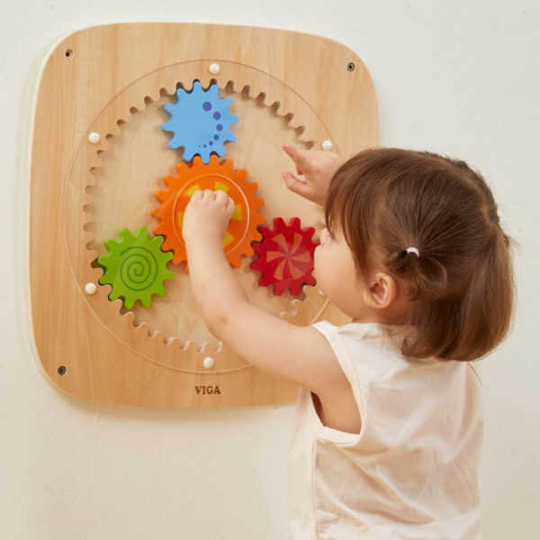 VIGA Drewniana Tablica z Kolorowymi Kołami Zębatymi - 002
