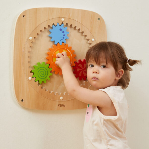VIGA Drewniana Tablica z Kolorowymi Kołami Zębatymi - 003