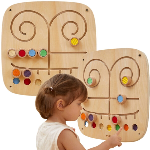 VIGA Drewniana Tablica Manipulacyjna Sensoryczna Labirynt Dotknij i Dopasuj - 001