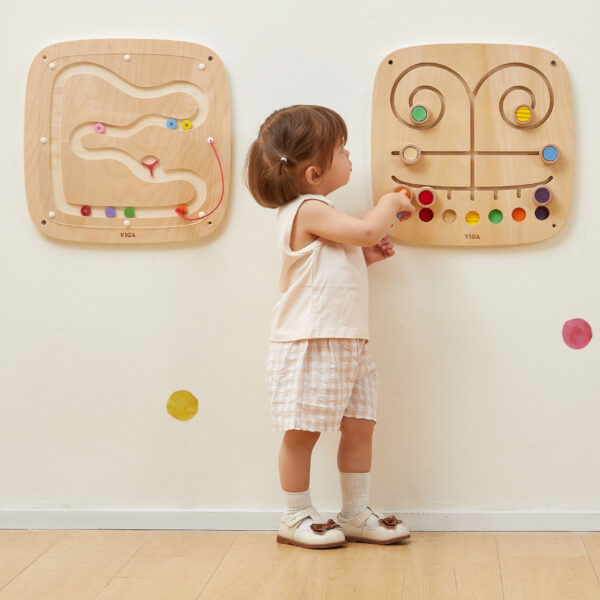 VIGA Drewniana Tablica Manipulacyjna Sensoryczna Labirynt Dotknij i Dopasuj - 004