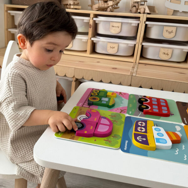 WOOPIE GREEN Układanka Drewniana Klocki Pojazdy Montessori FSC - 002