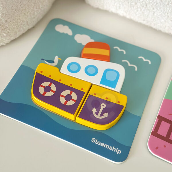 WOOPIE GREEN Układanka Drewniana Klocki Pojazdy Montessori FSC - 005