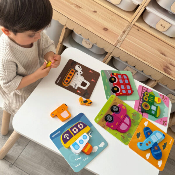 WOOPIE GREEN Układanka Drewniana Klocki Pojazdy Montessori FSC - 006