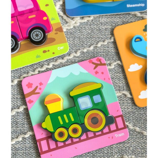 WOOPIE GREEN Układanka Drewniana Klocki Pojazdy Montessori FSC - 008