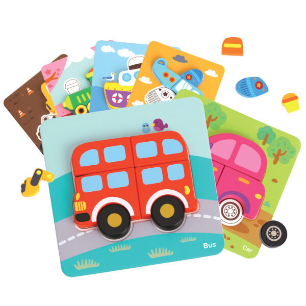 WOOPIE GREEN Układanka Drewniana Klocki Pojazdy Montessori FSC - 011