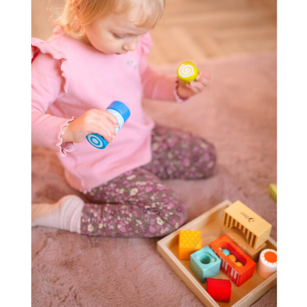 CLASSIC WORLD Drewniane Klocki Sensoryczne 7 Funkcji Układanka Multifunkcyjna Kształty Dźwięk MONTESSORI 14 el. - 006