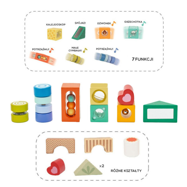CLASSIC WORLD Drewniane Klocki Sensoryczne 7 Funkcji Układanka Multifunkcyjna Kształty Dźwięk MONTESSORI 14 el. - 009