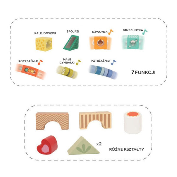 CLASSIC WORLD Drewniane Klocki Sensoryczne 7 Funkcji Układanka Multifunkcyjna Kształty Dźwięk MONTESSORI 14 el. - 014