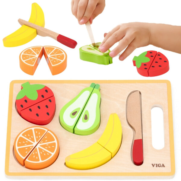 VIGA Drewniana Układanka Edukacyjna Montessori Owoce do Krojenia - 001