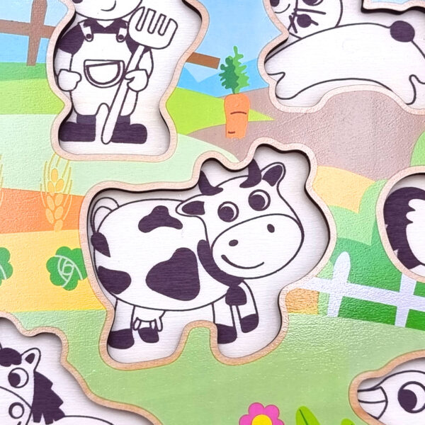 WOOPIE GREEN Drewniane Puzzle Montessori Farma z Pinezkami Do Dopasowania - 011