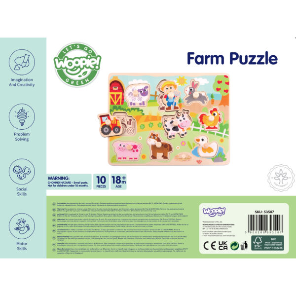 WOOPIE GREEN Drewniane Puzzle Montessori Farma z Pinezkami Do Dopasowania - 013
