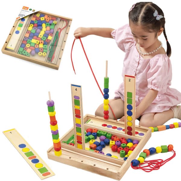 VIGA Drewniana Gra edukacyjna Logiczne koraliki  104 elementy Montessori - 001