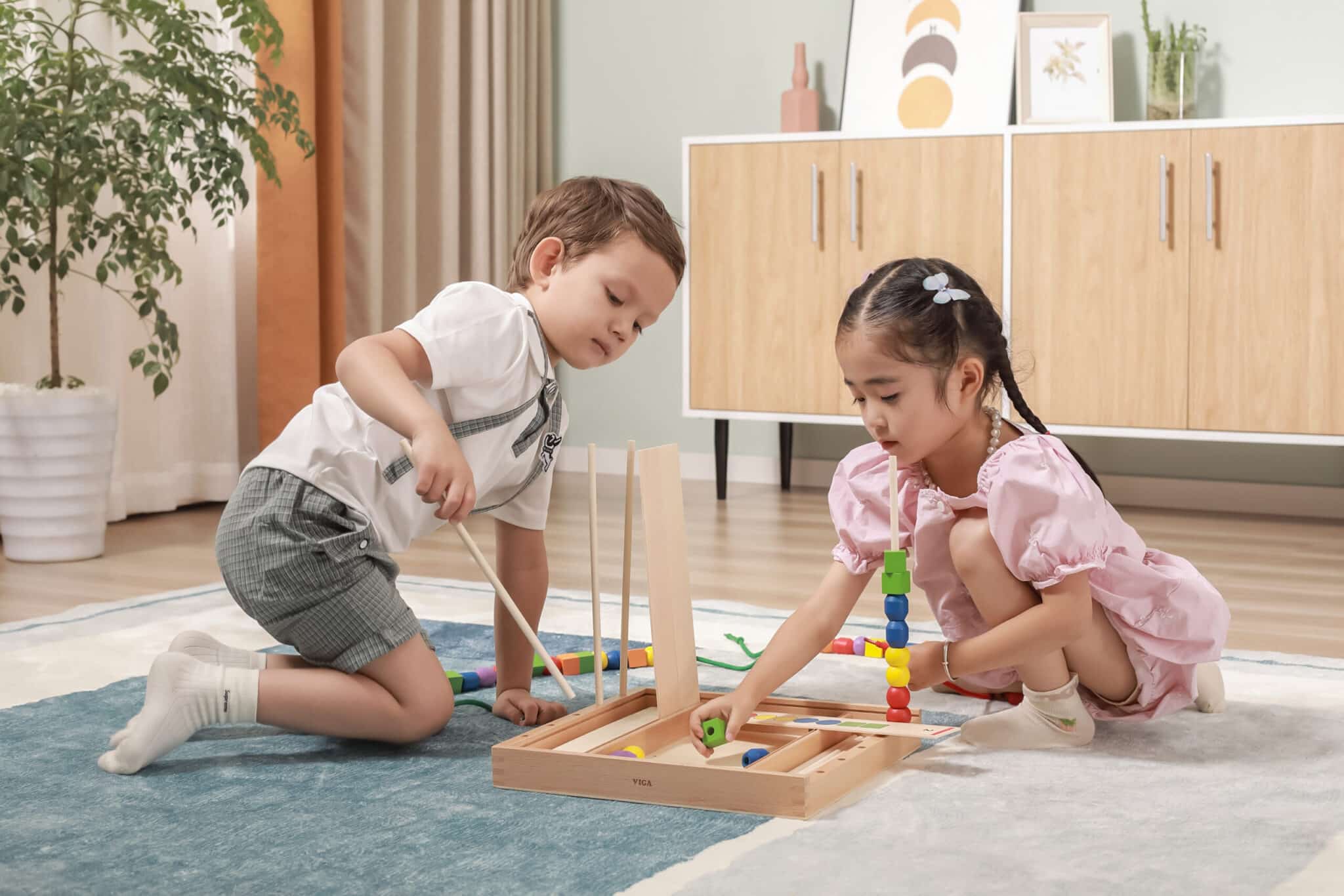 VIGA Drewniana Gra edukacyjna Logiczne koraliki  104 elementy Montessori - 003