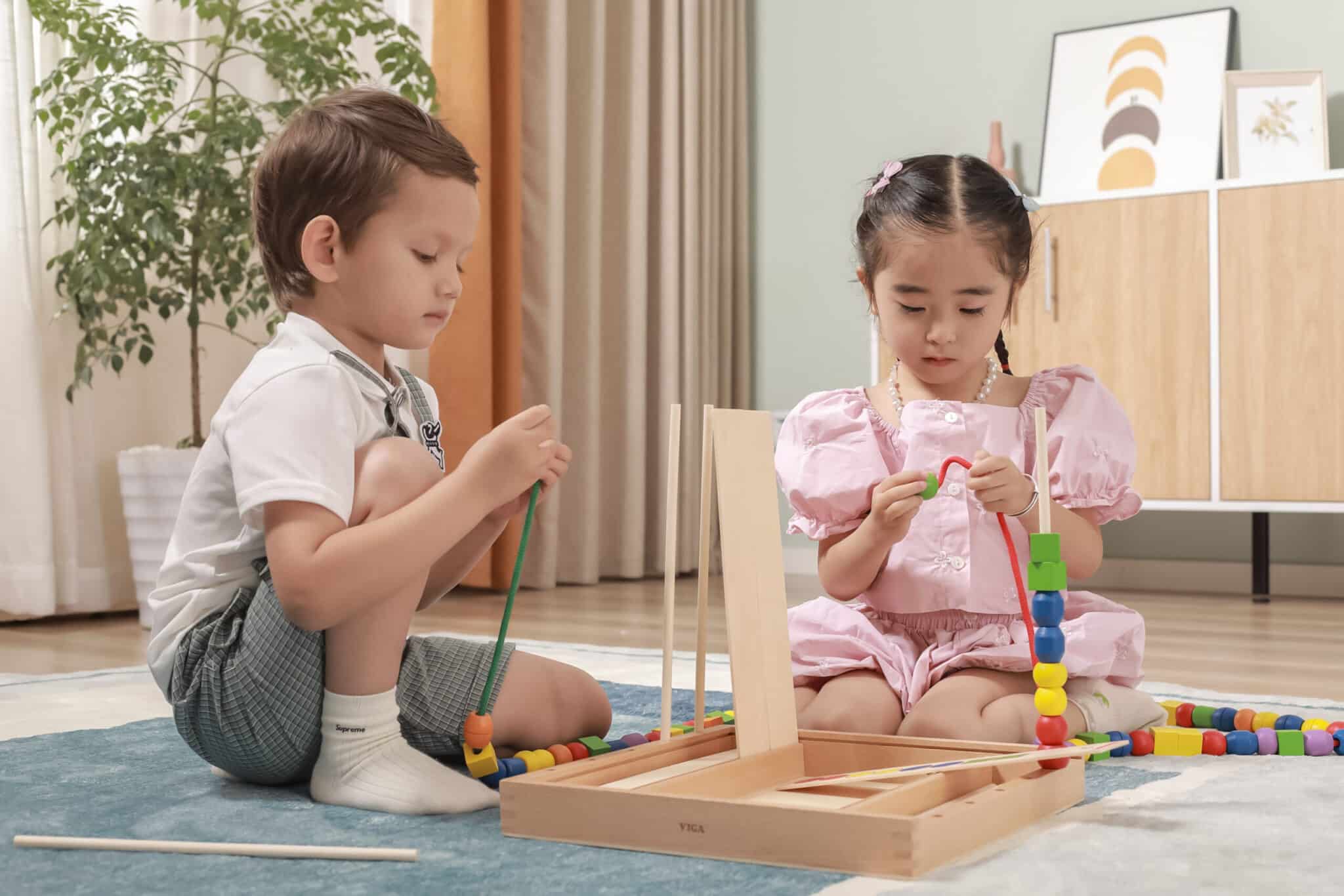 VIGA Drewniana Gra edukacyjna Logiczne koraliki  104 elementy Montessori - 004