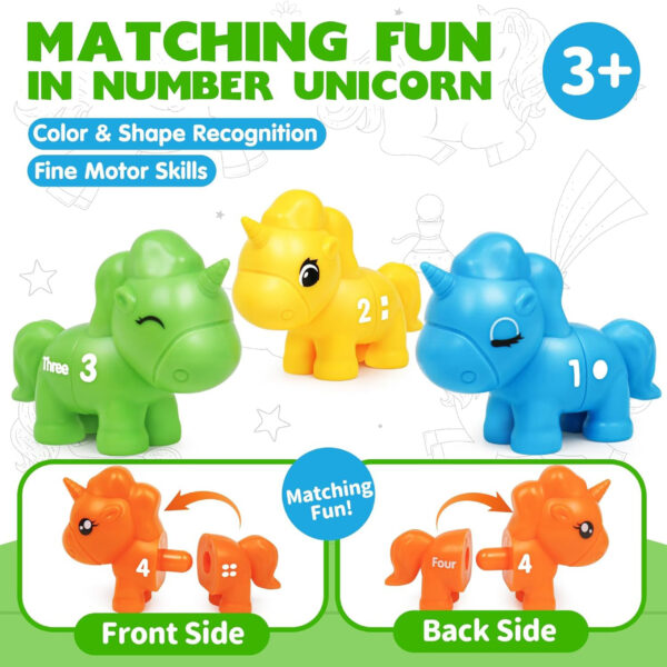 WOOPIE Zestaw Nauka Liczb Kolorów Montessori Figurki Jednorożce do Składania "Dopasuj Cyferki" 13 el. - 012
