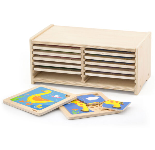 Puzzle Drewniane dla Dzieci 12 Plansz po 4 Elementy ze Stojakiem - VIGA - 004